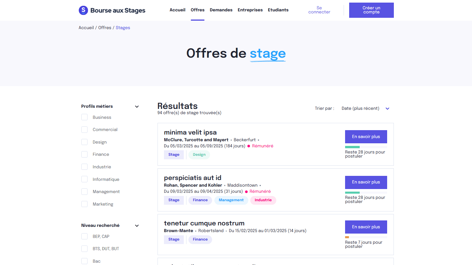 Gestion des stages et alternances