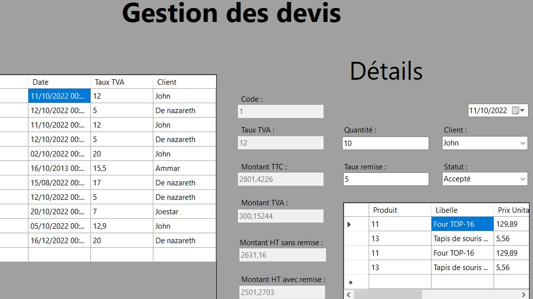 Gestion des devis